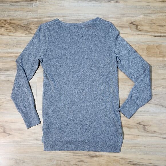 ☔️🔹️Banana Republic Gray Cashmere Zipper Shoulder Sweater Medium - Picture 2 of 11